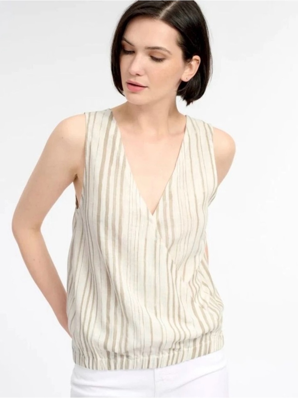 Splendid Cream and Beige Striped V-Neck Sleeveless Top XS NWT